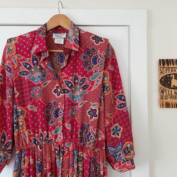 Vintage Lady Carol Petites of New York Paisley Red Maxi Dress USA made Size 12 - Picture 3 of 7